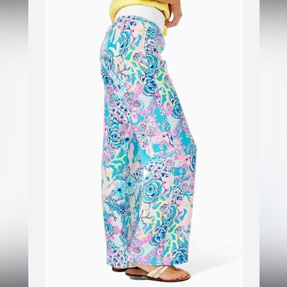 Lilly Pulitzer Bali Blue Once Upon A Tide Linen Palazzo Pants Size S Mid Rise - Picture 1 of 12